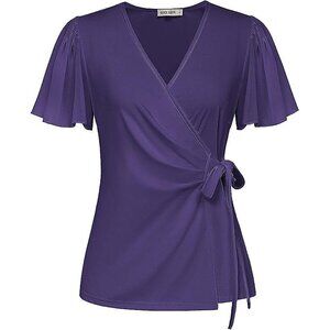 2025 Womens Summer Tops Dressy Business Casual Chiffon Short Sleeve